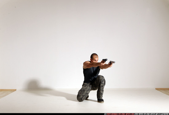 Man Adult Athletic White Fighting with gun Moving poses Casual