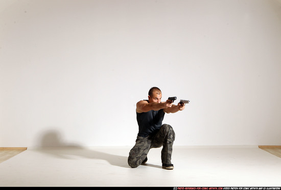 Man Adult Athletic White Fighting with gun Moving poses Casual