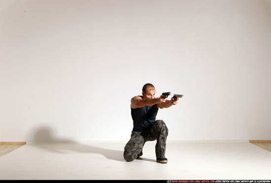 Man Adult Athletic White Fighting with gun Moving poses Casual