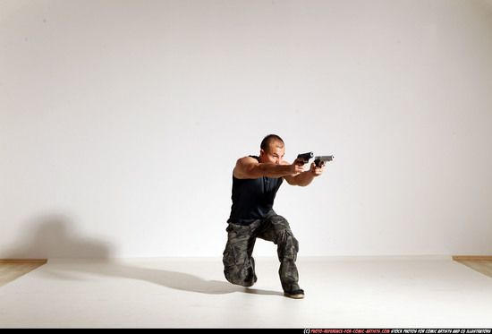 Man Adult Athletic White Fighting with gun Moving poses Casual