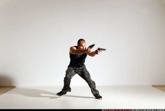 Man Adult Athletic White Fighting with gun Moving poses Casual