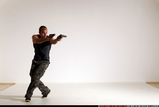 Man Adult Athletic White Fighting with gun Moving poses Casual