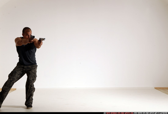 Man Adult Athletic White Fighting with gun Moving poses Casual