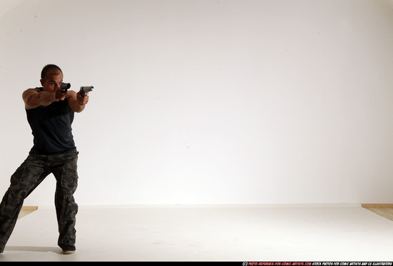 Man Adult Athletic White Fighting with gun Moving poses Casual