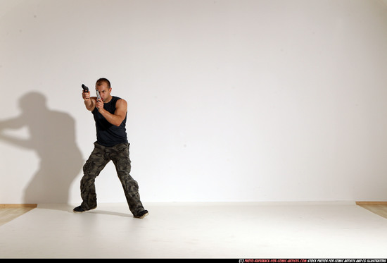 Man Adult Athletic White Fighting with gun Moving poses Casual