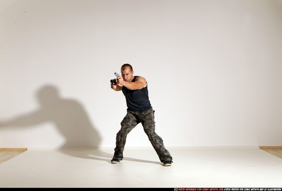 Man Adult Athletic White Fighting with gun Moving poses Casual