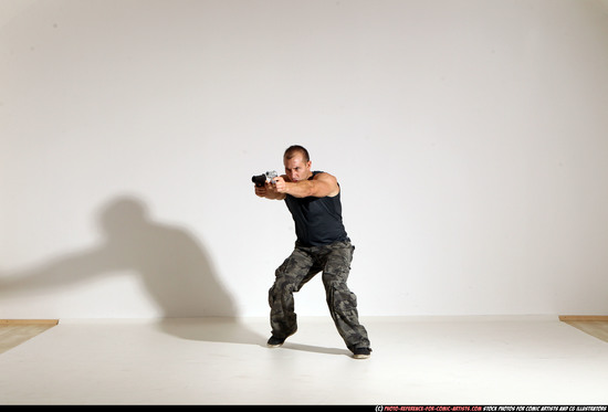 Man Adult Athletic White Fighting with gun Moving poses Casual