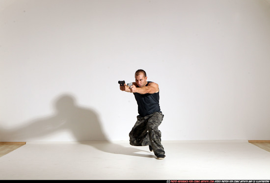 Man Adult Athletic White Fighting with gun Moving poses Casual