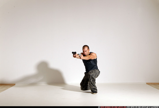 Man Adult Athletic White Fighting with gun Moving poses Casual