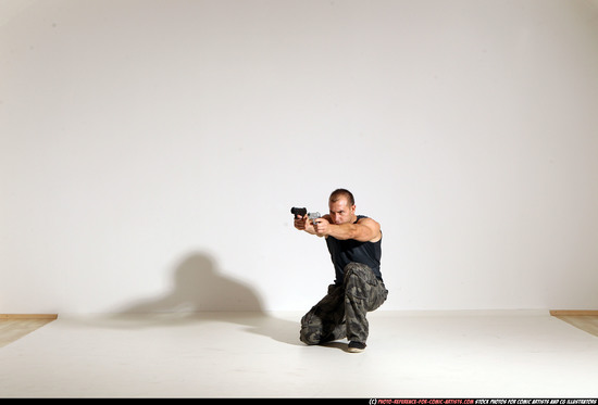 Man Adult Athletic White Fighting with gun Moving poses Casual