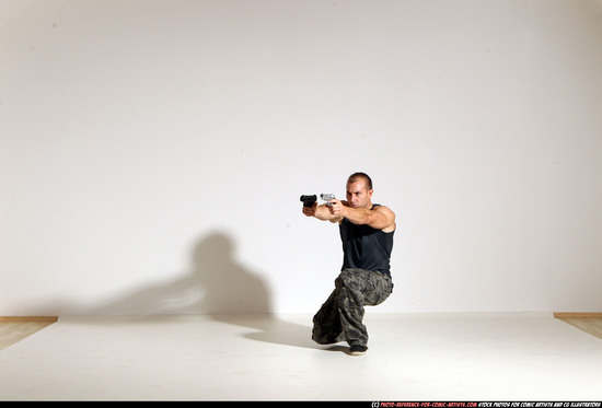 Man Adult Athletic White Fighting with gun Moving poses Casual