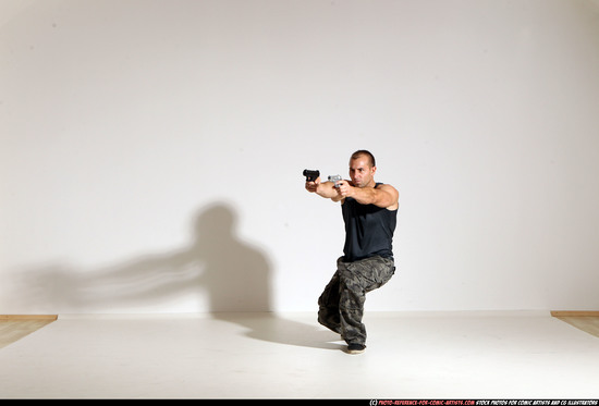 Man Adult Athletic White Fighting with gun Moving poses Casual