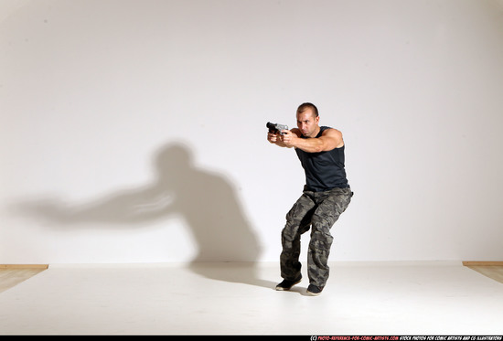 Man Adult Athletic White Fighting with gun Moving poses Casual