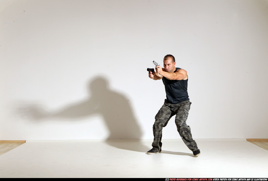 Man Adult Athletic White Fighting with gun Moving poses Casual