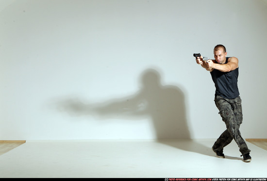 Man Adult Athletic White Fighting with gun Moving poses Casual