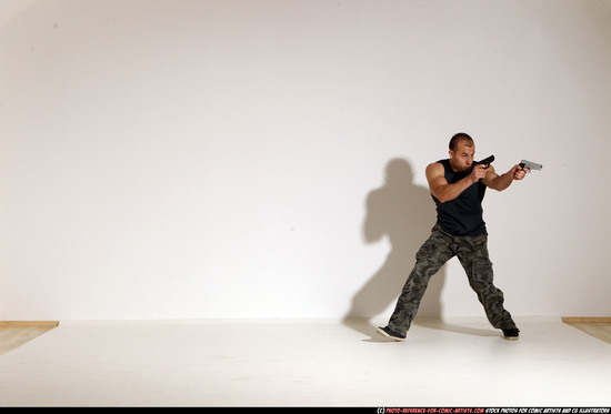 Man Adult Athletic White Fighting with gun Moving poses Casual