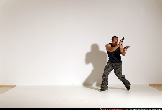 Man Adult Athletic White Fighting with gun Moving poses Casual