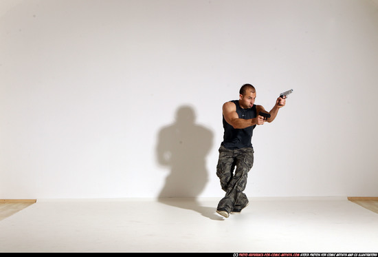 Man Adult Athletic White Fighting with gun Moving poses Casual