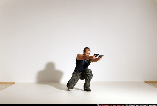 Man Adult Athletic White Fighting with gun Moving poses Casual