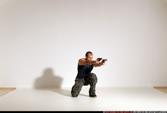 Man Adult Athletic White Fighting with gun Moving poses Casual