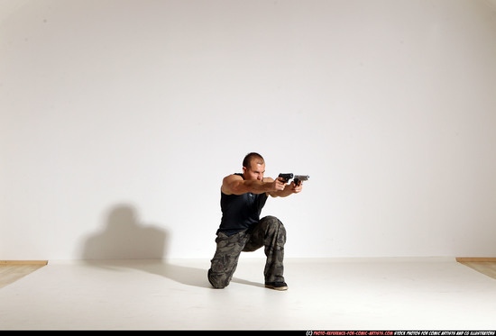 Man Adult Athletic White Fighting with gun Moving poses Casual