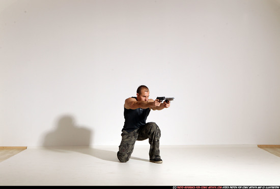 Man Adult Athletic White Fighting with gun Moving poses Casual