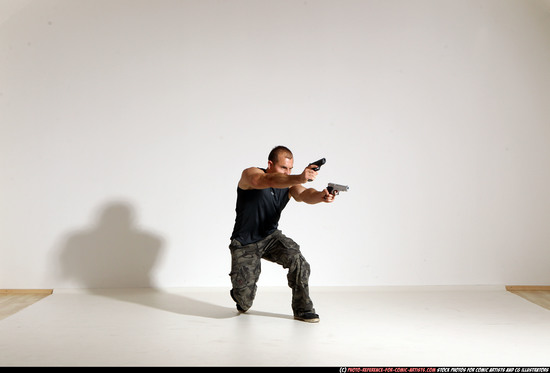 Man Adult Athletic White Fighting with gun Moving poses Casual