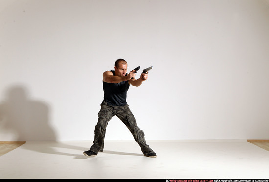 Man Adult Athletic White Fighting with gun Moving poses Casual