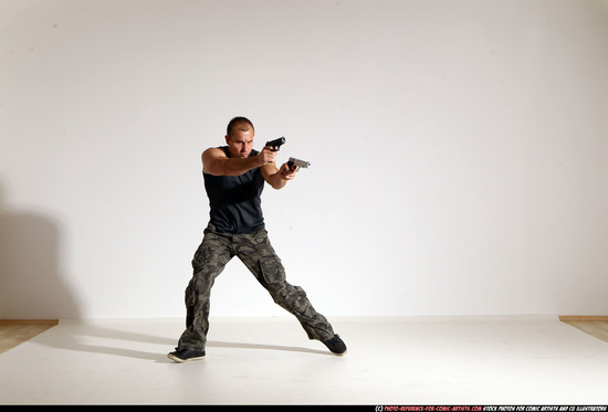 Man Adult Athletic White Fighting with gun Moving poses Casual