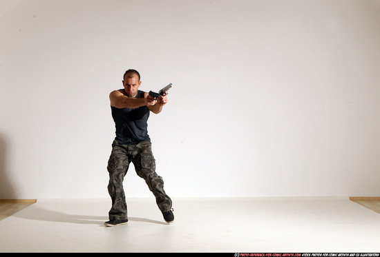 Man Adult Athletic White Fighting with gun Moving poses Casual