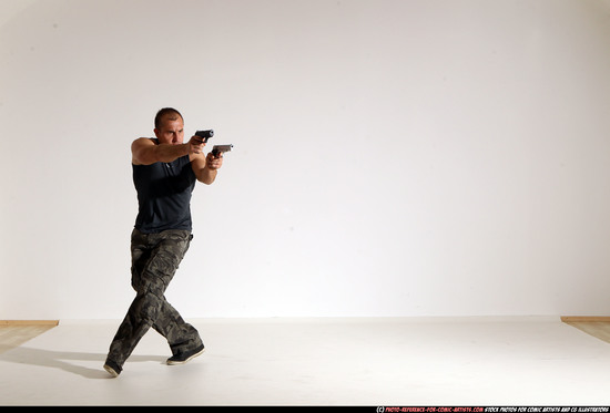 Man Adult Athletic White Fighting with gun Moving poses Casual