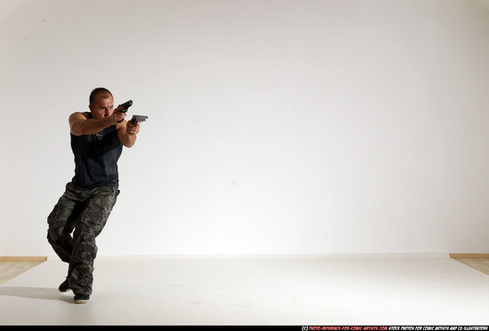 Man Adult Athletic White Fighting with gun Moving poses Casual