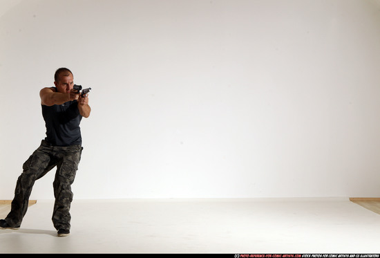 Man Adult Athletic White Fighting with gun Moving poses Casual