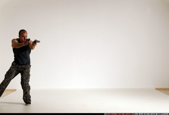 Man Adult Athletic White Fighting with gun Moving poses Casual