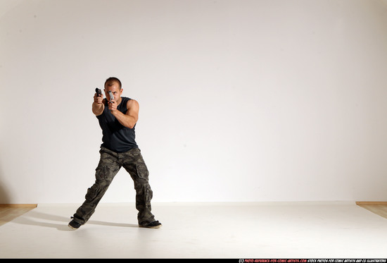 Man Adult Athletic White Fighting with gun Moving poses Casual