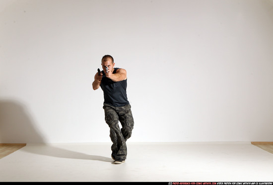 Man Adult Athletic White Fighting with gun Moving poses Casual