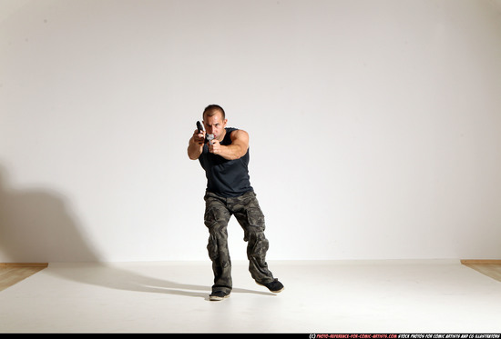 Man Adult Athletic White Fighting with gun Moving poses Casual