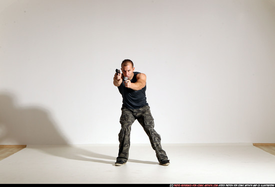 Man Adult Athletic White Fighting with gun Moving poses Casual