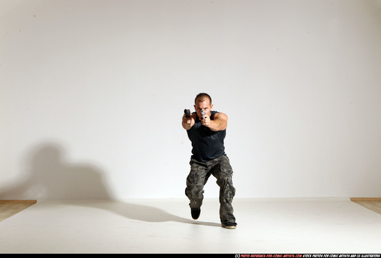 Man Adult Athletic White Fighting with gun Moving poses Casual