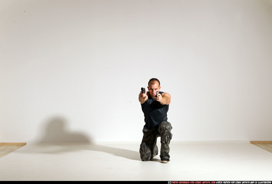 Man Adult Athletic White Fighting with gun Moving poses Casual