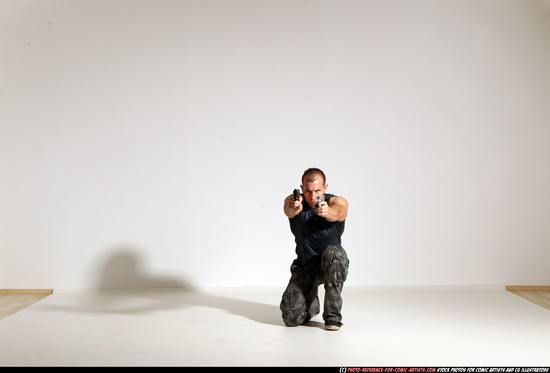 Man Adult Athletic White Fighting with gun Moving poses Casual