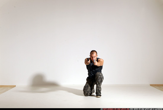 Man Adult Athletic White Fighting with gun Moving poses Casual