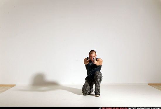 Man Adult Athletic White Fighting with gun Moving poses Casual