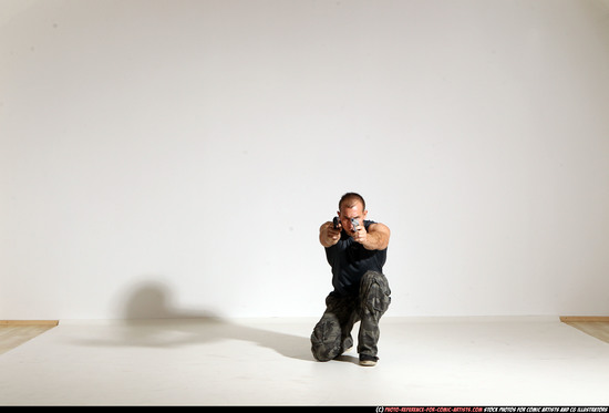 Man Adult Athletic White Fighting with gun Moving poses Casual