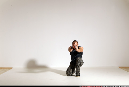 Man Adult Athletic White Fighting with gun Moving poses Casual