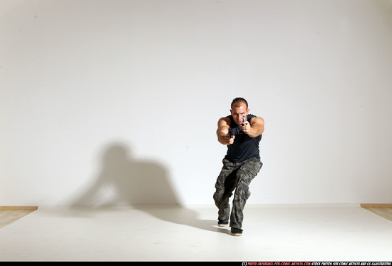 Man Adult Athletic White Fighting with gun Moving poses Casual