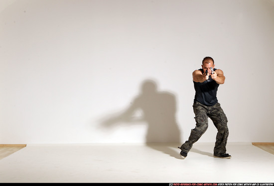 Man Adult Athletic White Fighting with gun Moving poses Casual