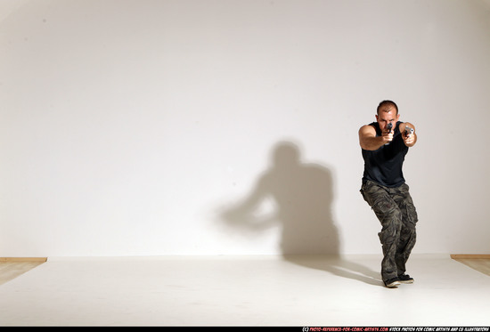 Man Adult Athletic White Fighting with gun Moving poses Casual