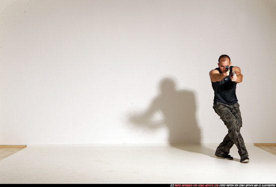 Man Adult Athletic White Fighting with gun Moving poses Casual