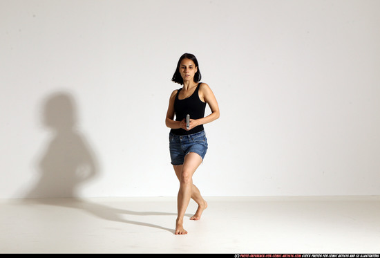 Woman Young Athletic White Fighting with gun Moving poses Casual